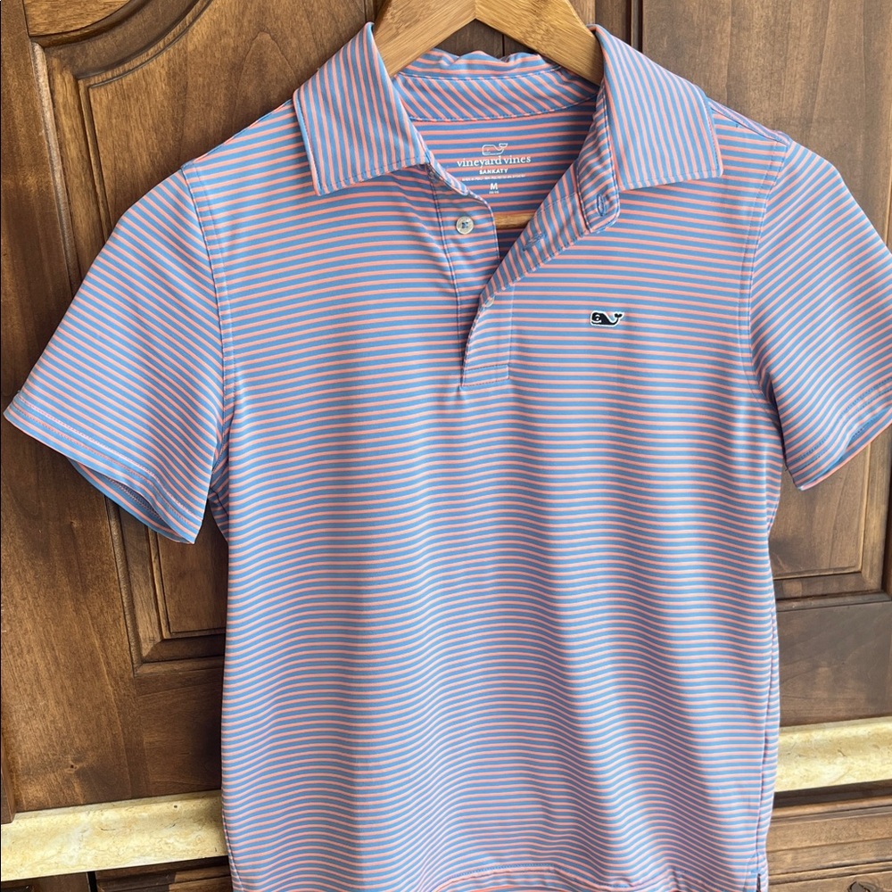 Vineyard Vines Orange and Light Blue Striped Polo